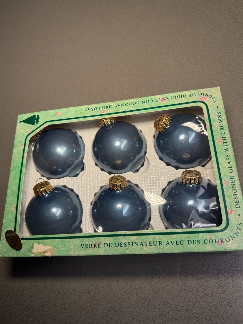 Set of 6 Shiny Blue Glass Holiday Ornaments